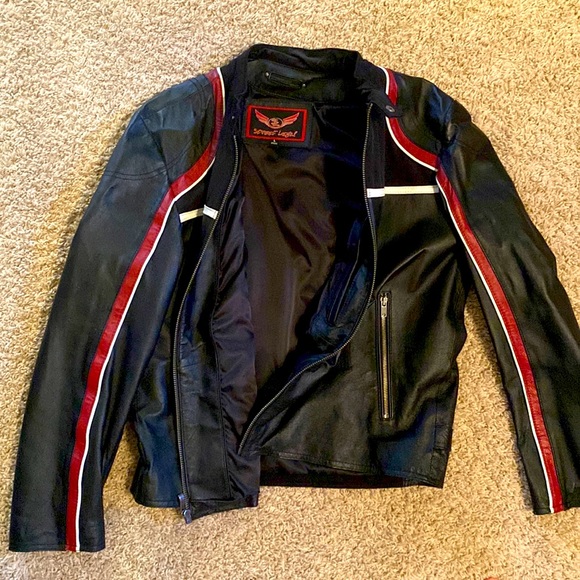 STREET LEGAL MENS LEATHER BIKER JACKET Size Large - Picture 2 of 3